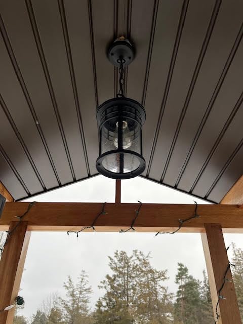 Darkaway Outdoor Pendant Lights for Porch, Outdoor Chandelier Hanging Porch Lights Ceiling Mount Aluminum with Seeded Glass for Front Porch Gazebo Patio (Medium, Black) customer photo 1