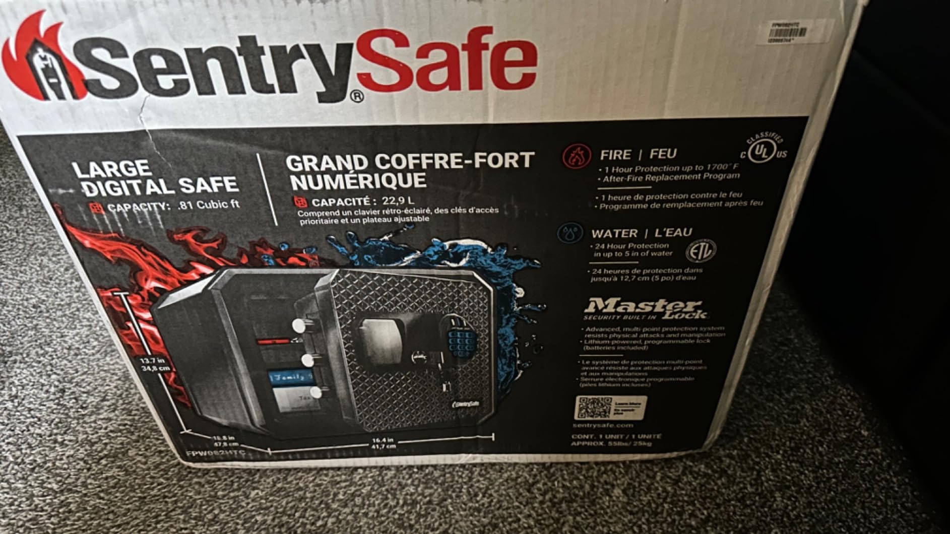 SentrySafe Fireproof and Waterproof Large Safe with Backlit Digital Keypad and Override Key for Passports, Money, Jewelry, 0.81 Cubic Feet, FPW082HTC customer photo 2