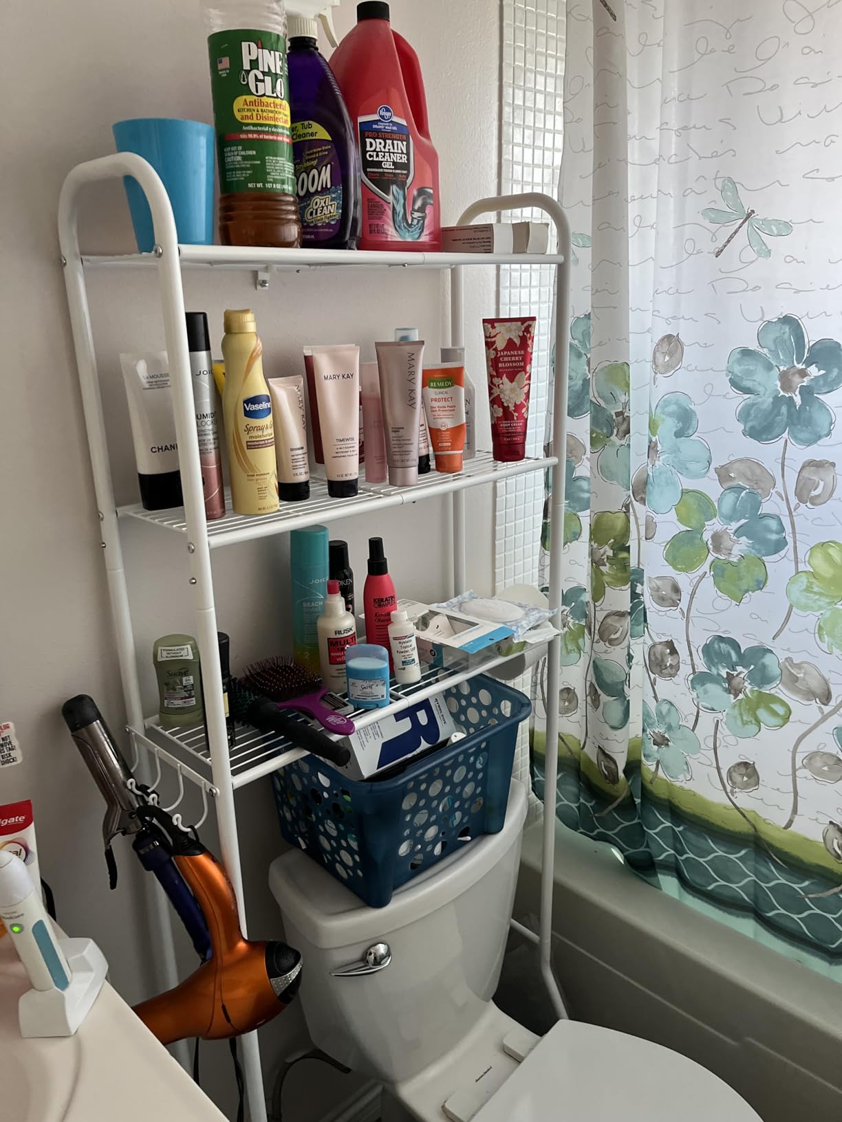 Simple Trending Over The Toilet Storage Rack, Metal 3 Tier Bathroom Organizer Shelf with Paper Holder and 3 Hooks, Freestanding Shelf Space Saver Above Toilet, White customer photo 2