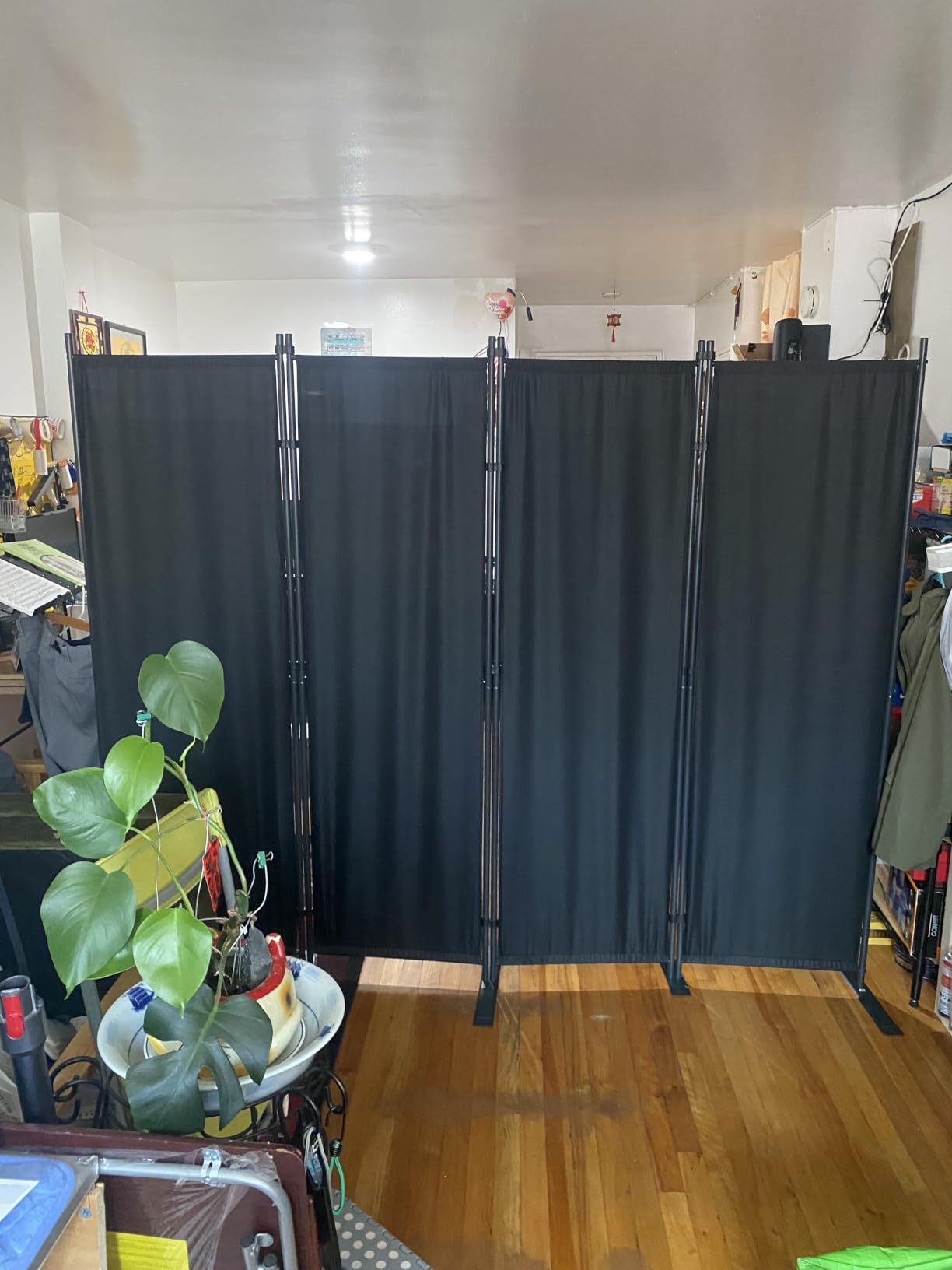 Room Divider 6FT Portable Room Dividers and Folding Privacy Screens, Fabric Divider for Room Separation, Partition Room Dividers Freestanding Wall Divider Screen Studio (Black, 4 Panel-88'') customer photo 2