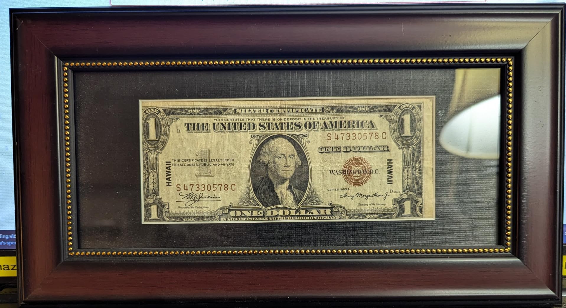 GMFrames Mahogany Dollar Bill Frame with Black Mat or Display 4x9 Picture without Mat,Real Glass customer photo 2