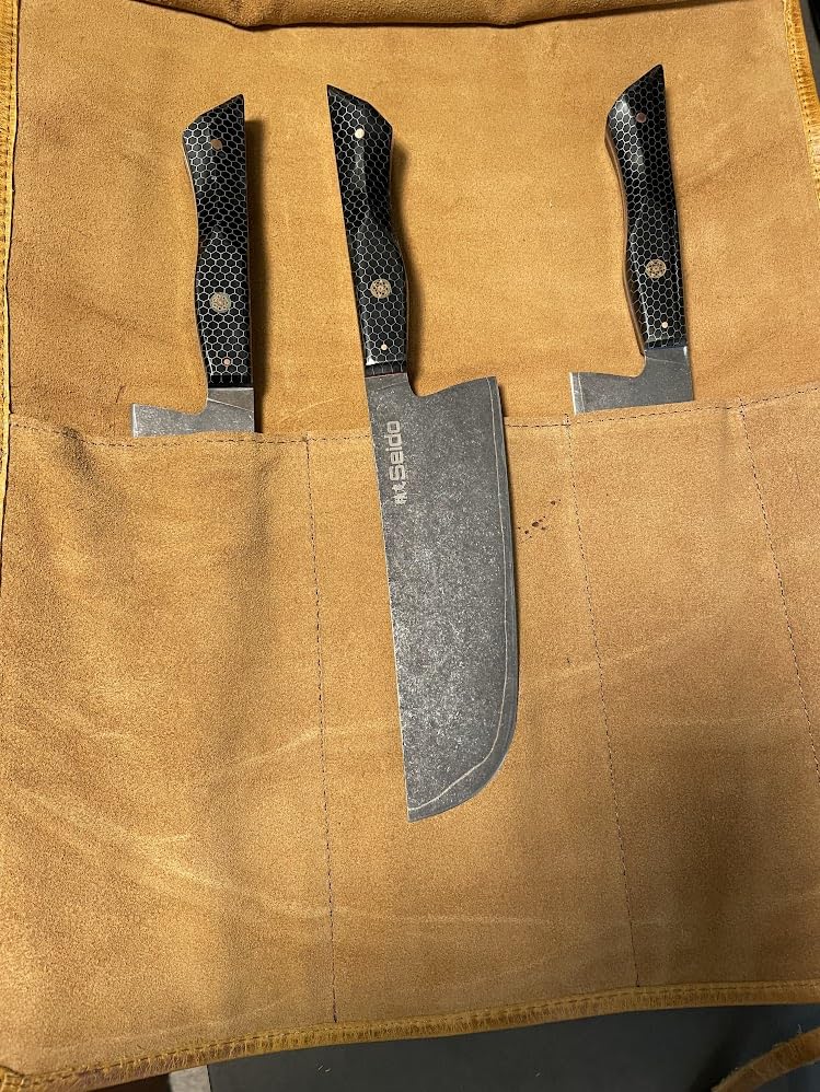 ELIZO Leather Knife Roll Bag Professional Chef Knife Case, Durable Knife Sheath Holder, Cooks & Culinary Tools Carrying Storage, Portable Knife Wrap - 4 Slots customer photo 1