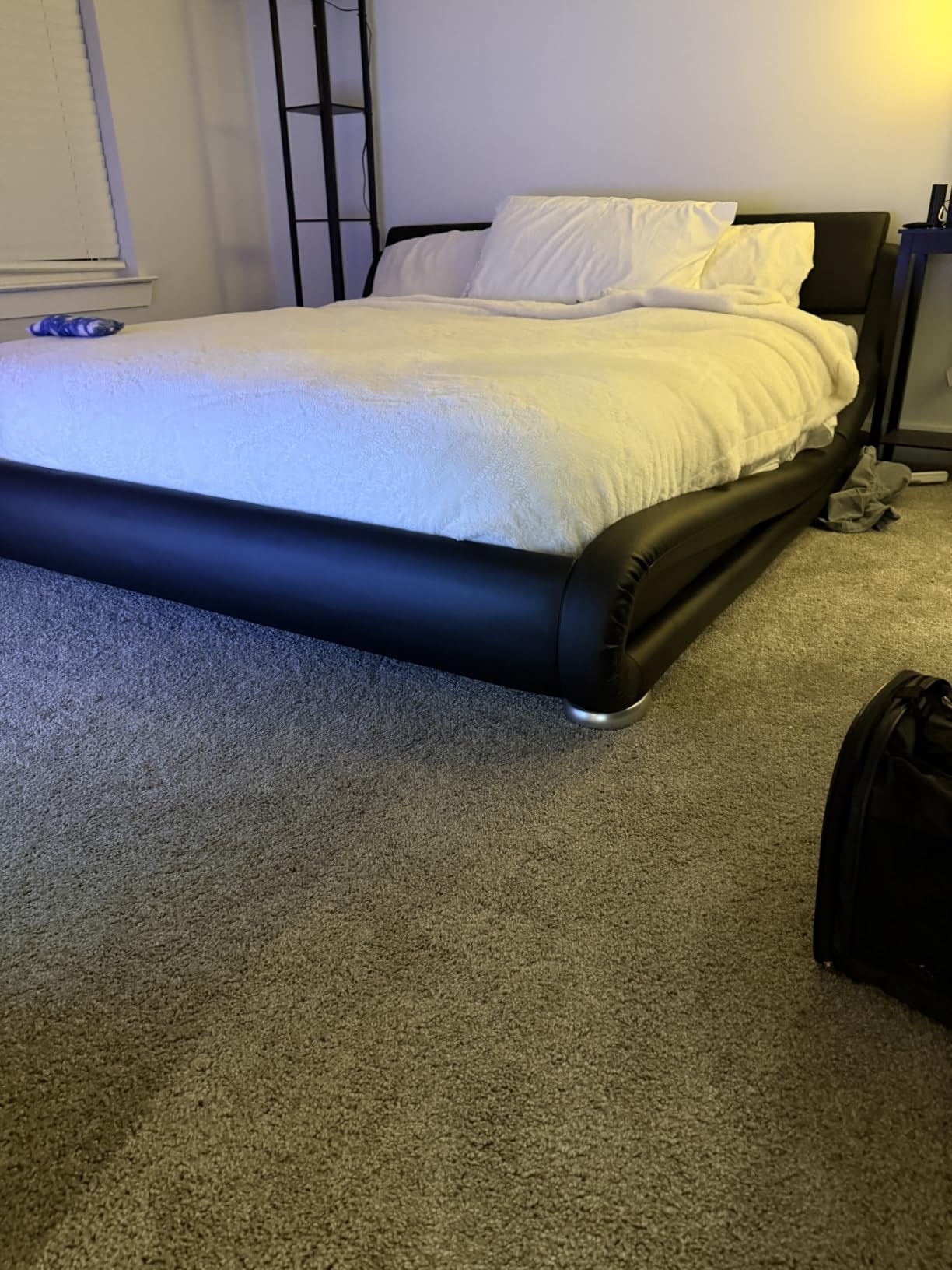 SHA CERLIN Queen Size Sleigh Bed Frame, Low Profile, Faux Leather, Black | Upholstered Platform Beds, Ergonomics Adjustable Headboard, Heavy Duty Strong Support, No Box Spring Needed, Easy Assembly customer photo 2
