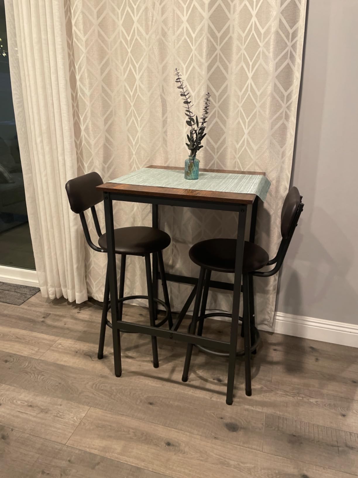 Recaceik 3 Piece Pub Dining Set, Modern Bar Table and Stools for 2 Kitchen Counter Height Wood Top Bistro Easy Assemble for Breakfast Nook Living Room Small Space Restaurant customer photo 1