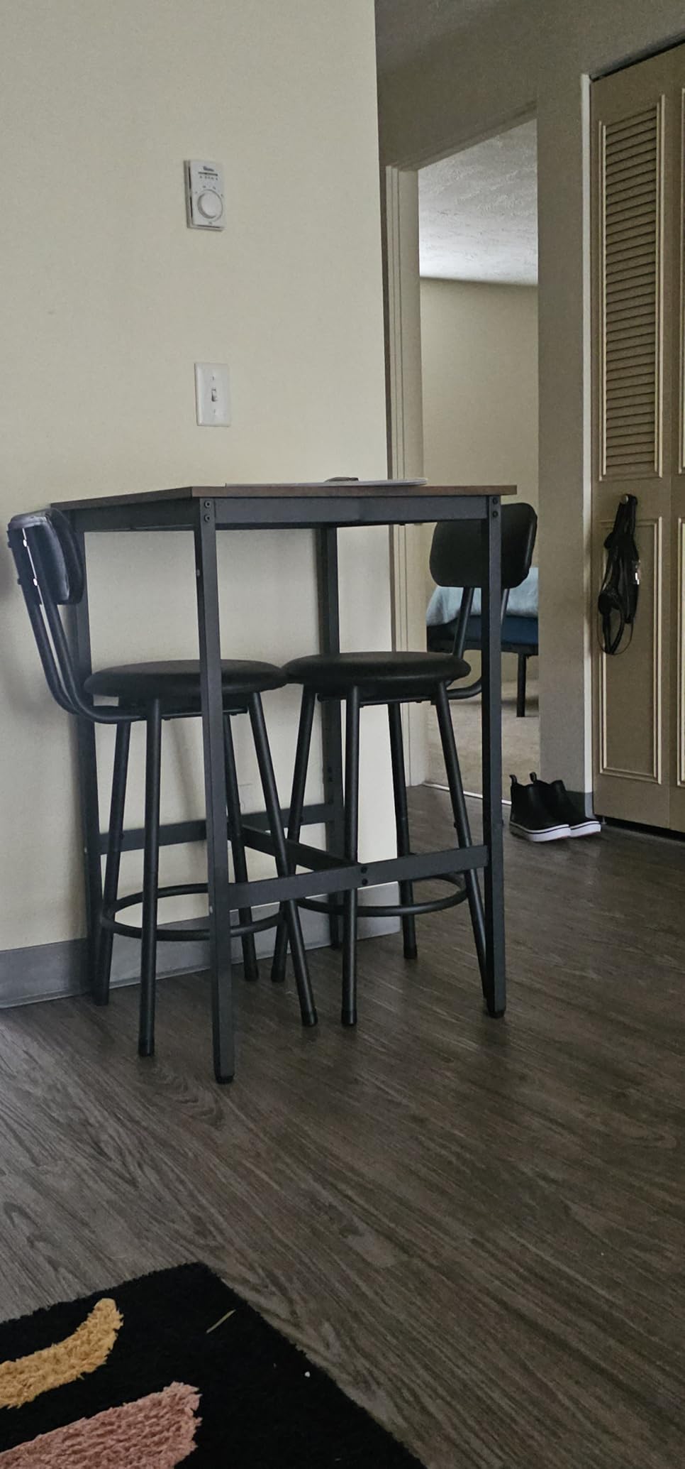 Recaceik 3 Piece Pub Dining Set, Modern Bar Table and Stools for 2 Kitchen Counter Height Wood Top Bistro Easy Assemble for Breakfast Nook Living Room Small Space Restaurant customer photo 2
