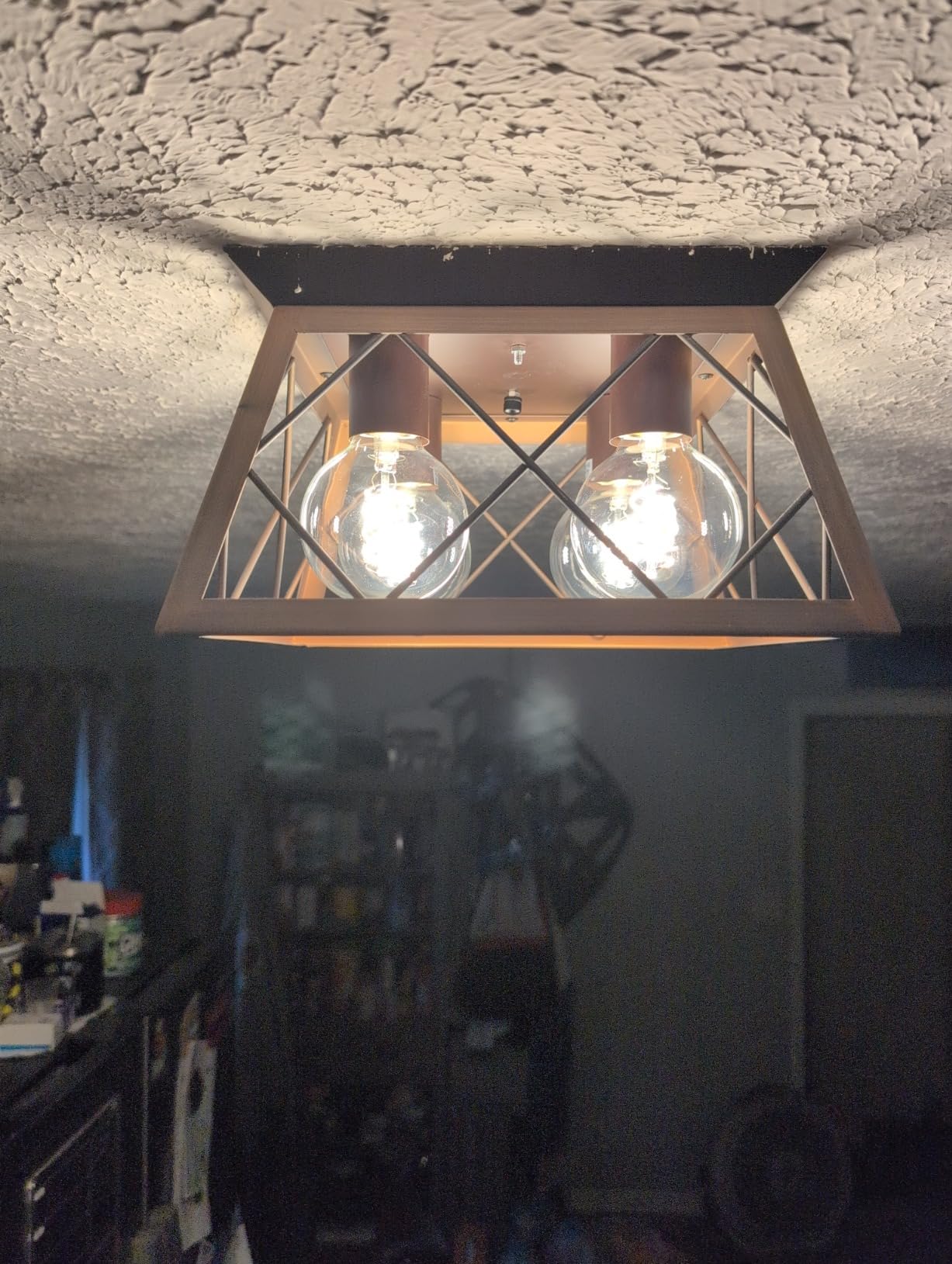 FadimiKoo 4-Light Black Flush Mount Ceiling Light for Kitchen Hallway, Industrial Close to Ceiling Lighting, Farmhouse Square Cage Lamp for Dining Room, Living Room, Bulb Not Included customer photo 1