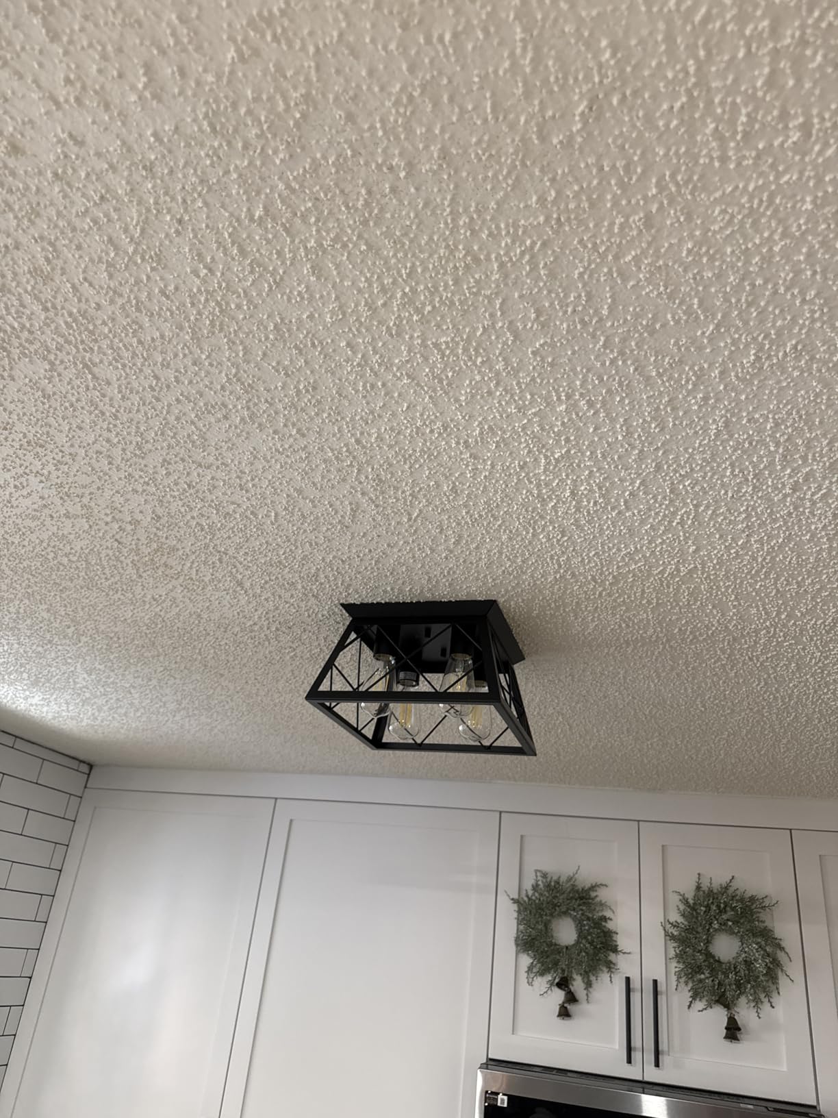 FadimiKoo 4-Light Black Flush Mount Ceiling Light for Kitchen Hallway, Industrial Close to Ceiling Lighting, Farmhouse Square Cage Lamp for Dining Room, Living Room, Bulb Not Included customer photo 2