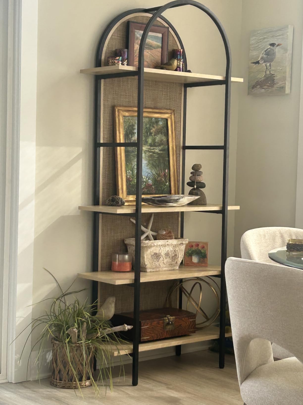 Nathan James Haven Etagere Bookshelf, 5-Shelf Bookcase in Oak Wood and Black Metal Frame with Arch Top and Open Shelves, Oak/Black customer photo 1