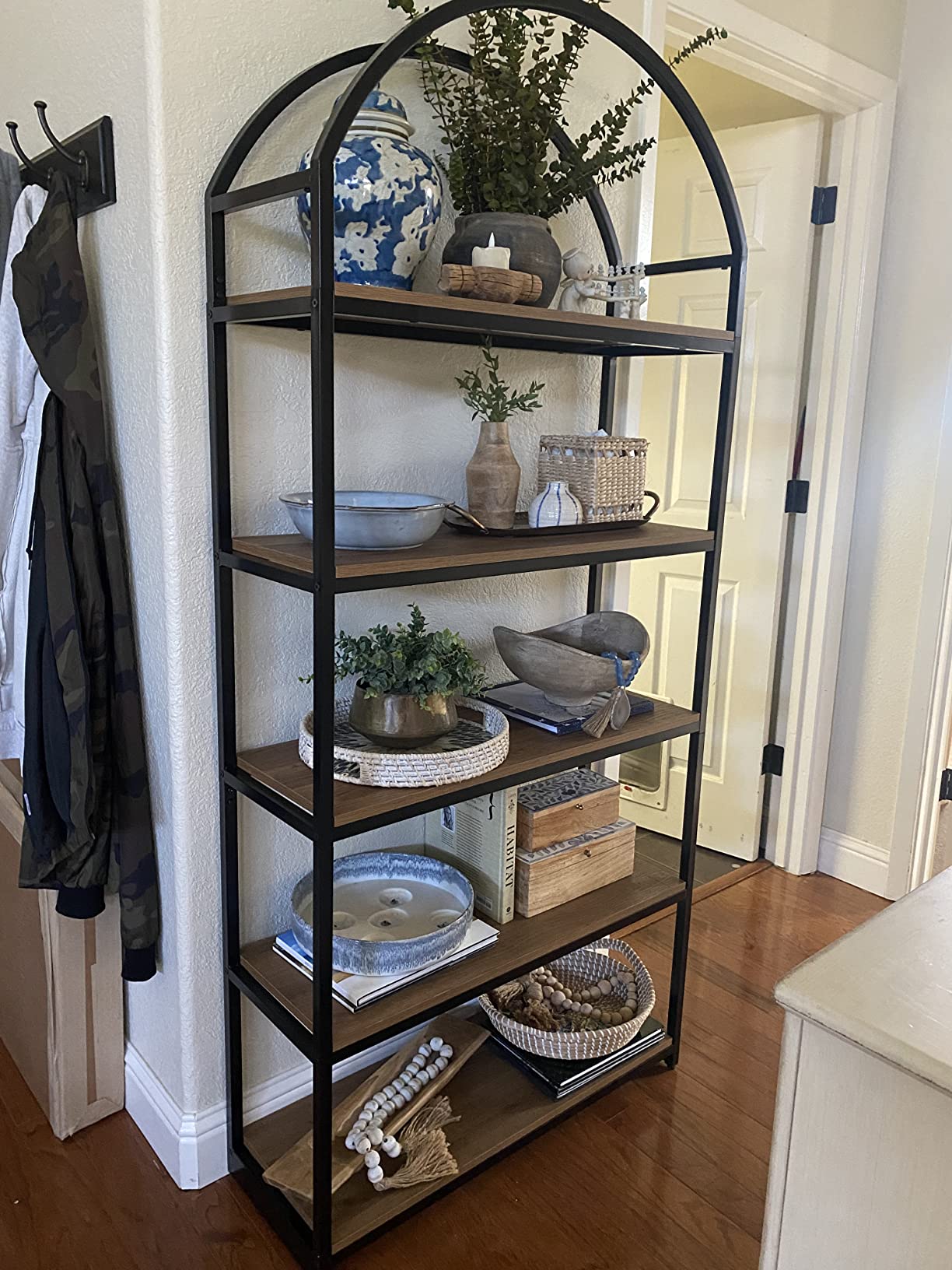 Nathan James Haven Etagere Bookshelf, 5-Shelf Bookcase in Oak Wood and Black Metal Frame with Arch Top and Open Shelves, Oak/Black customer photo 2