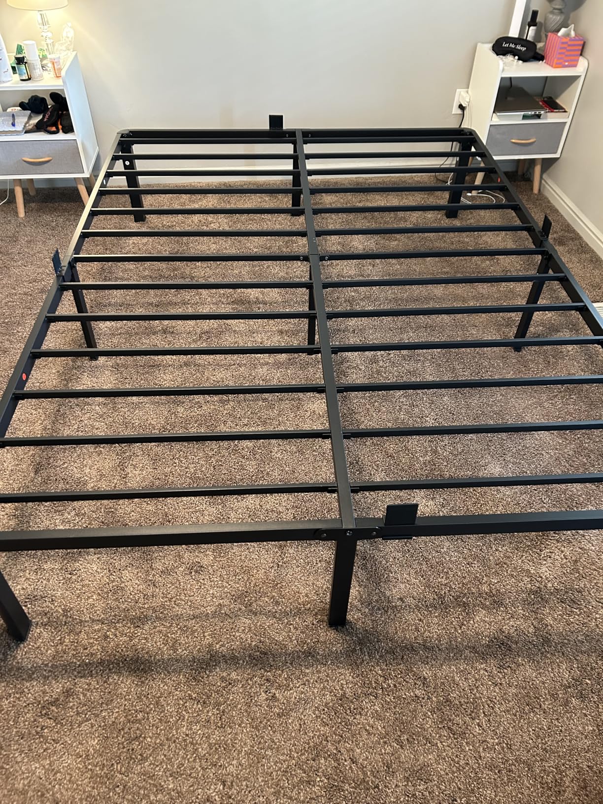 MAF 18 Inch Queen Bed Frames with Round Corner Legs Mattress Slide Stopper | No Box Spring Needed, Heavy Duty Metal Platform Bed Frame, 16.6