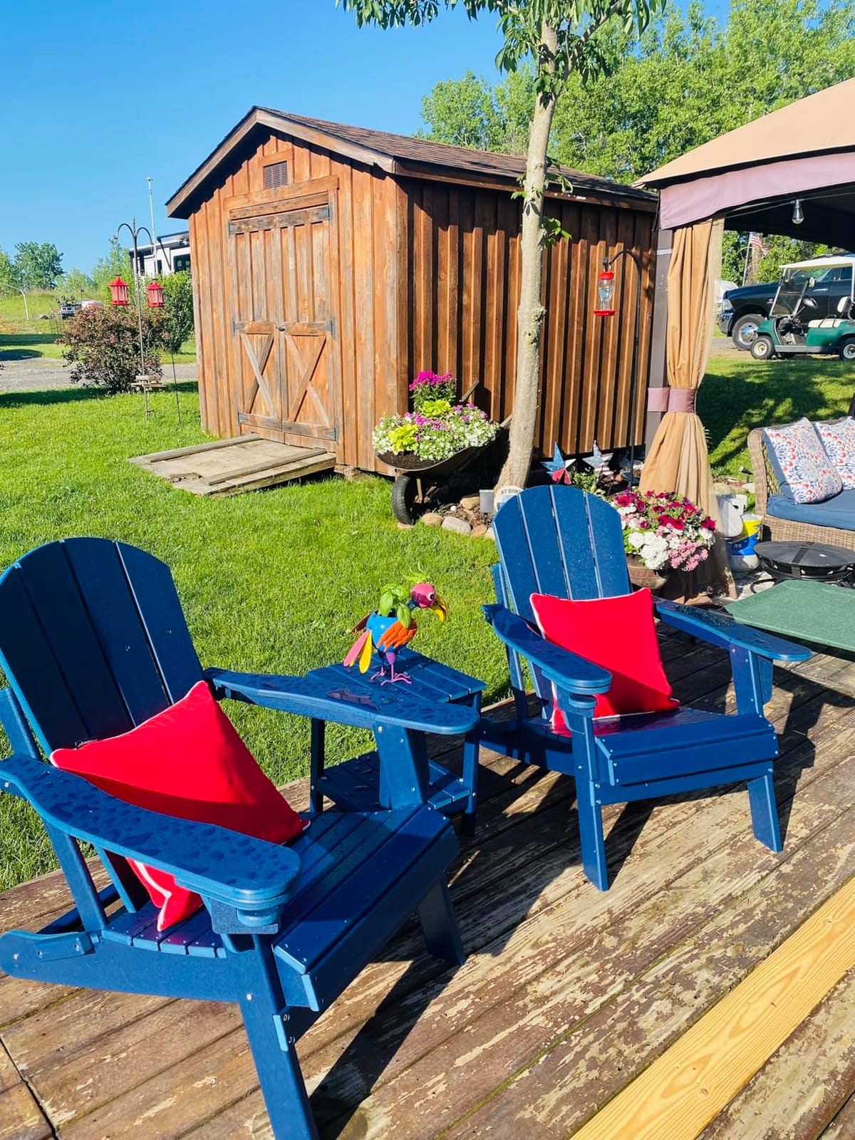 GREENVINES Folding-Adirondack-Chairs Set of 2, HDPE All Weather, Blue | Hidden Cup Holder | 5