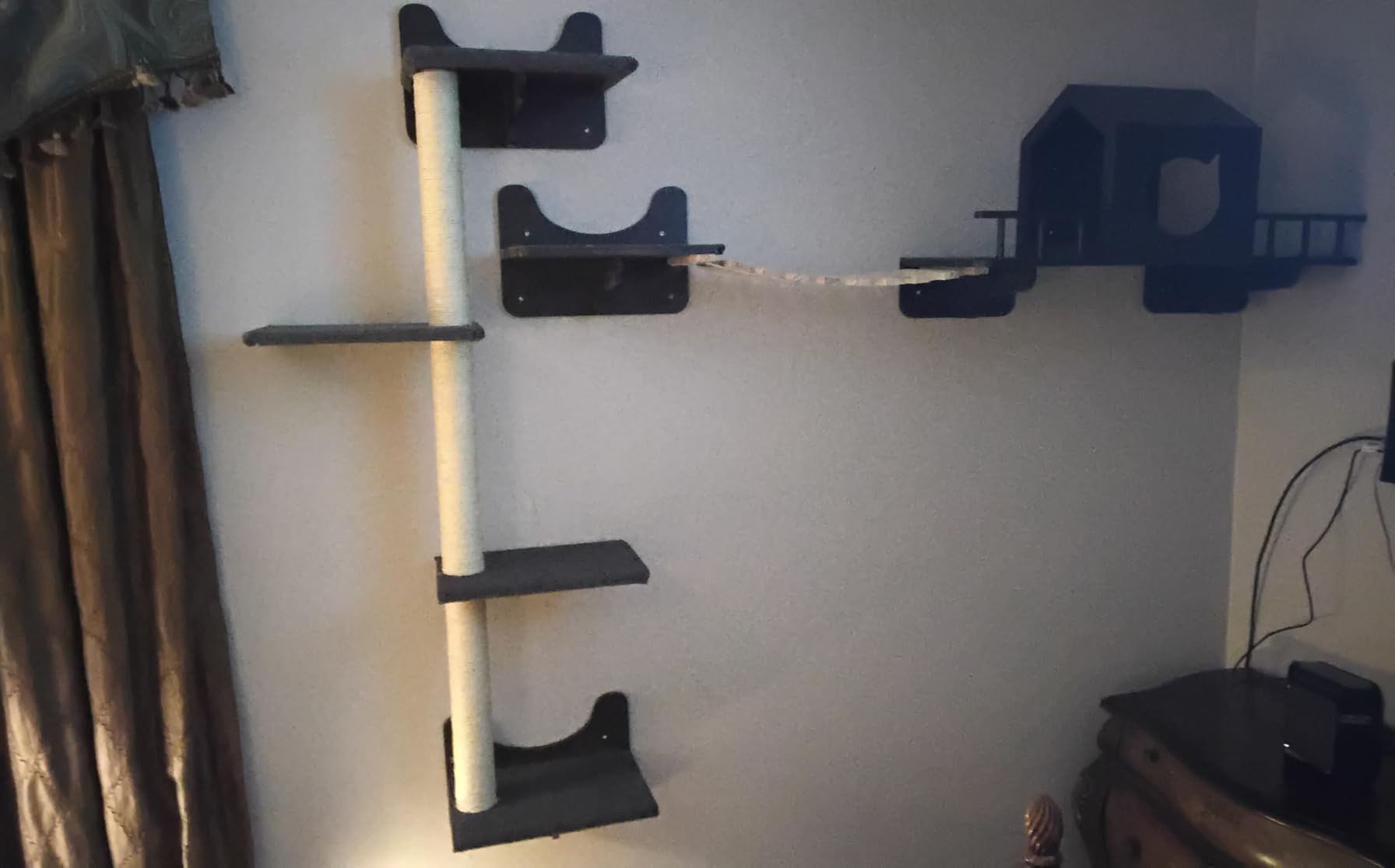 NOVGOBHOT Cat Wall Shelves for Large Cats - 9-Piece Wooden Wall-Mounted Cat Shelves Set, Kitty Climbing System with Perches, Scratching Post & Condo House customer photo 1