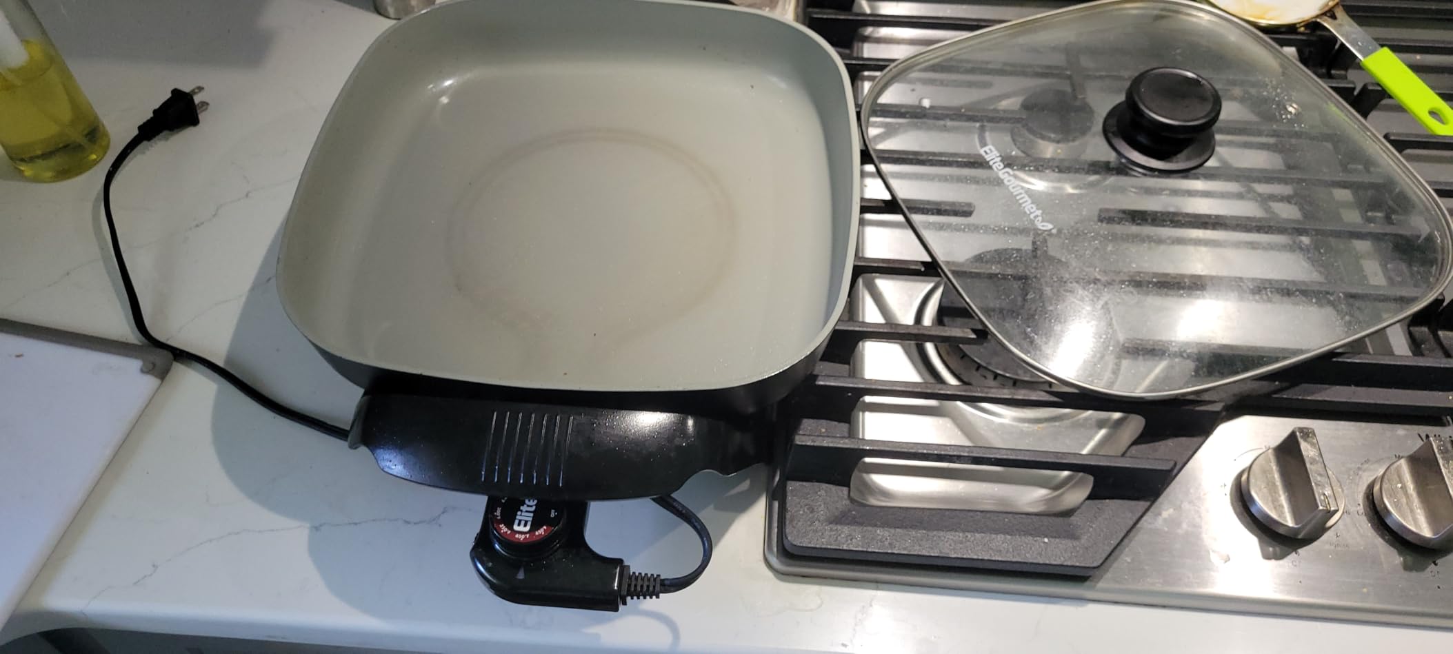 Elite Gourmet Ceralast PFAS-Free Ceramic Electric Skillet, 1200W, Dark Gray | Dishwasher Safe, Rapid Heat-Up Coating, 12