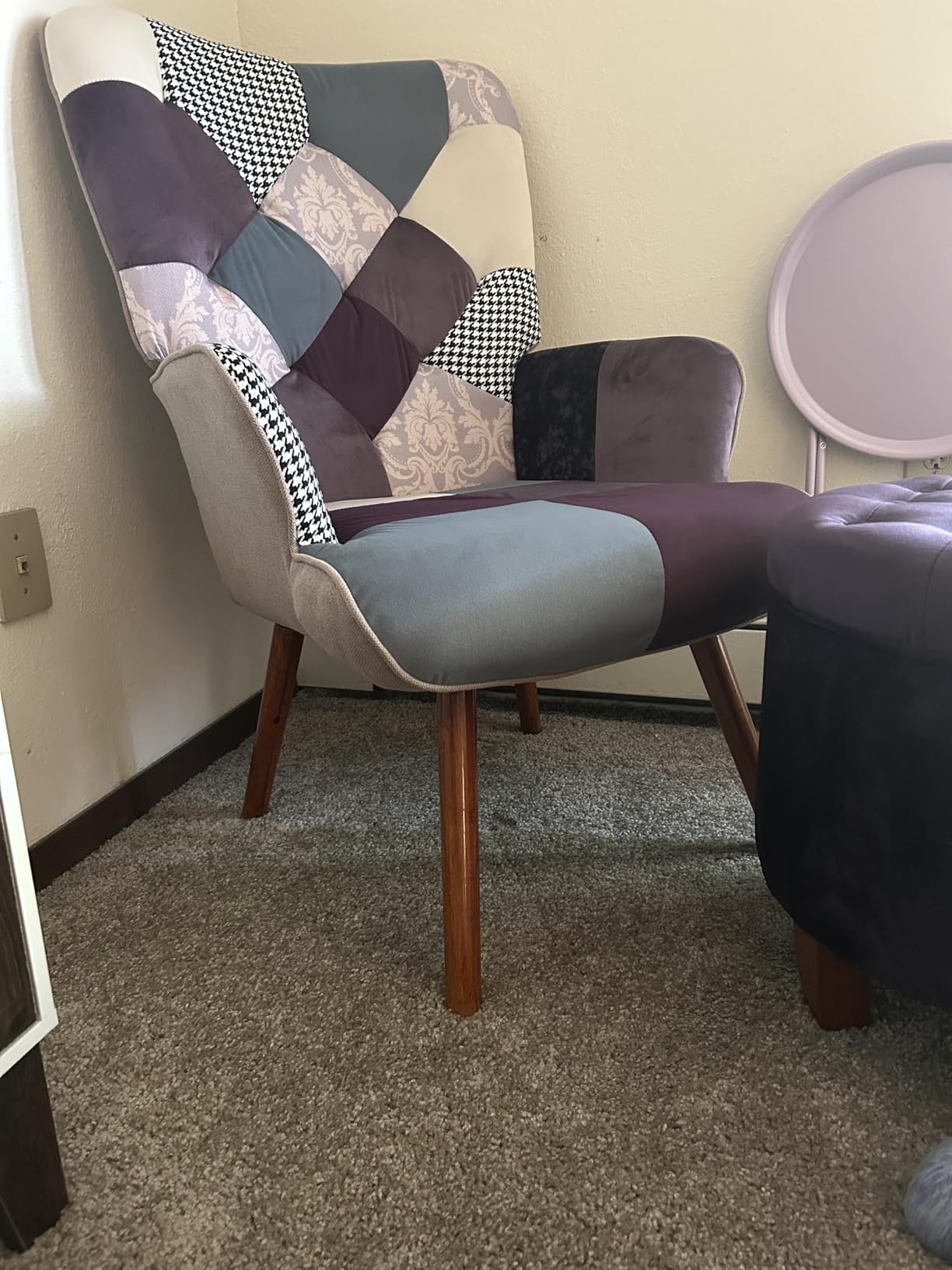 Joysoul Living Room Accent Chair, Modern High Back Armchair, Boho Patchwork Fabric Chair, Colorful Upholstered Reading Chair with Solid Wood Legs for Bedroom, Small Space customer photo 2