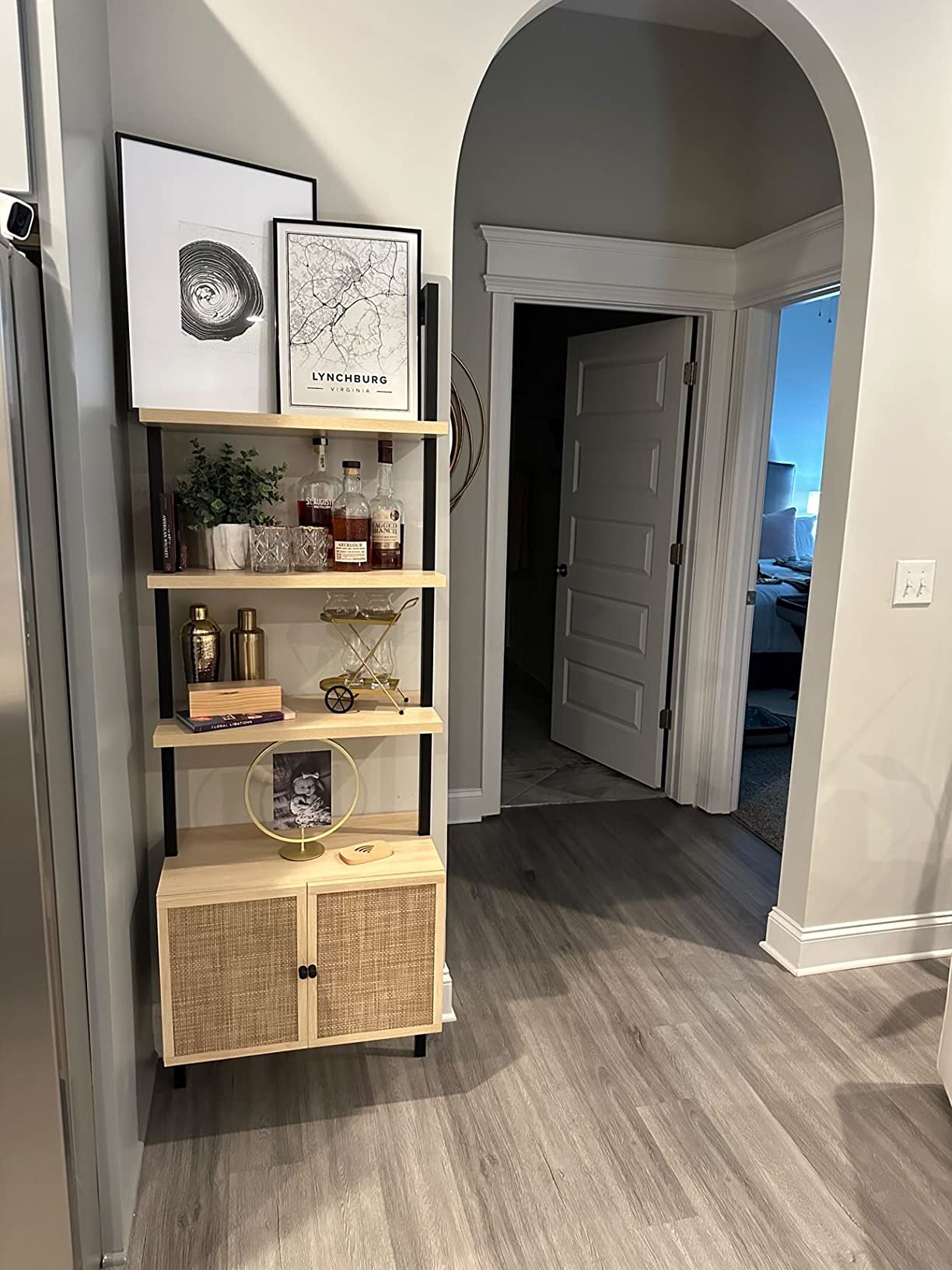 Theo Modern Bookcase with Rattan Cabinet in Matte Black and Light Oak Finish with Matte Black Metal Frame for Living Room, Home Office Storage customer photo 1