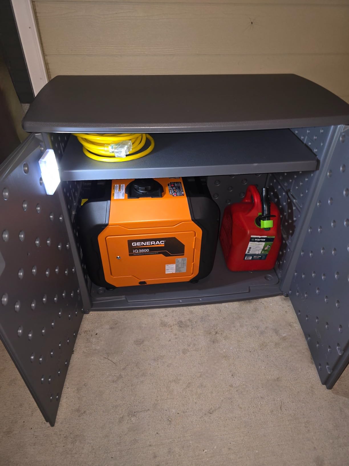 Suncast Lockable Outdoor Cabinet Storage for Patio, Garden and Backyard, 97 Gal, Cool Gray customer photo 2