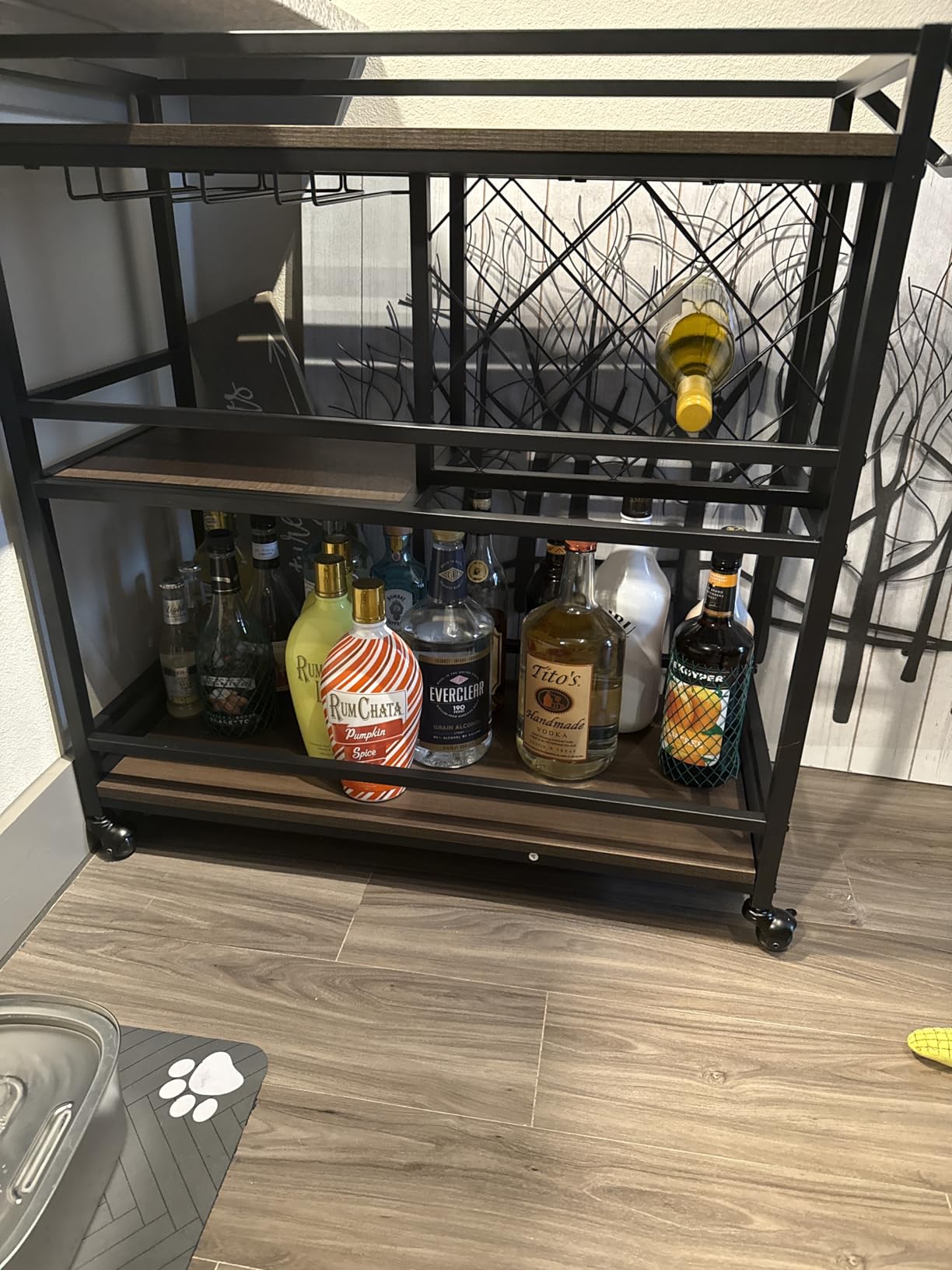 FATORRI Bar Cart for The Home, Rolling Wine Carts on Wheels with 3 Tier Wood Shelves, Liquor Beverage Cart with Wine Rack and Glass Holder (Rustic Oak) customer photo 1
