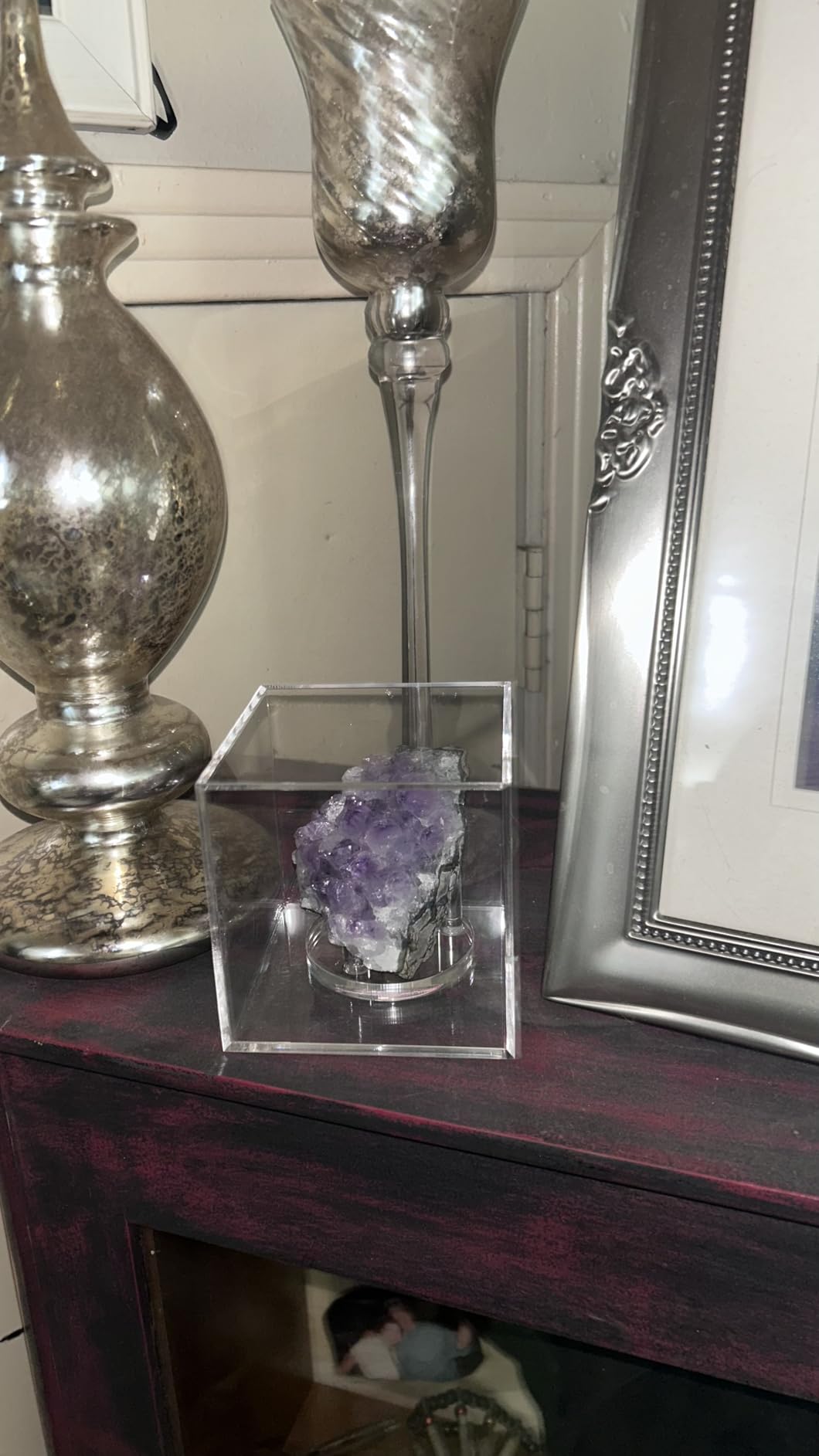 Acrylic Mineral Geode Fossil Coral 3 Peg Round Holder and Box, 5in | Clear Painted Rock Agate Crystal Small Collectibles Display Stands Easel, Multiple Display Box customer photo 2