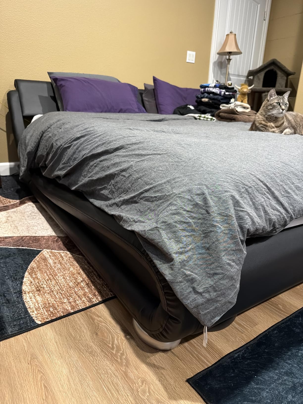 Allewie King Upholstered Sleigh Bed Frame with Adjustable Headboard, Black | Low Profile Modern Platform Sleigh Design, Ergonomic and Adjustable Headboard, Easy Assembly, No Box Spring Required customer photo 1