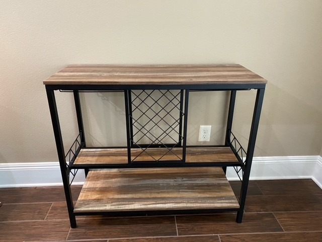 O&K FURNITURE Home Bar Table with Wine Racks, 3 Tier Wine Bar Table with Glass Holders, Wine Cabinet with Open Shelf, Liquor Bar Coffee Bar Table for Living Room Kitchen, Gold customer photo 1