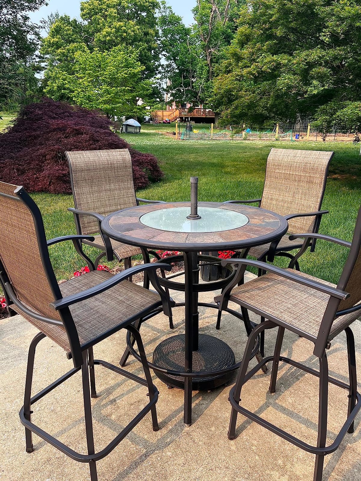 Devoko Patio Swivel Bar Set 3 Pieces | Patio High Top Bar Table and Stools Chairs Set Textilene Sling Fabric Outdoor Bar Stools Set of 2 for Garden, Balcony customer photo 2