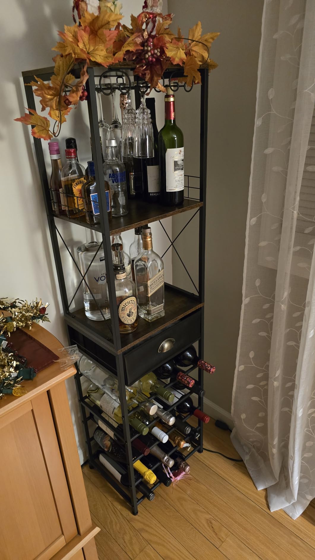 Homeiju Wine Rack Freestanding Floor, Bar Cabinet for Liquor and Glasses | 4-Tier bar Cabinet with Tabletop, Glass Holder, Storage Drawer and Wine Storage for Home Bar customer photo 1