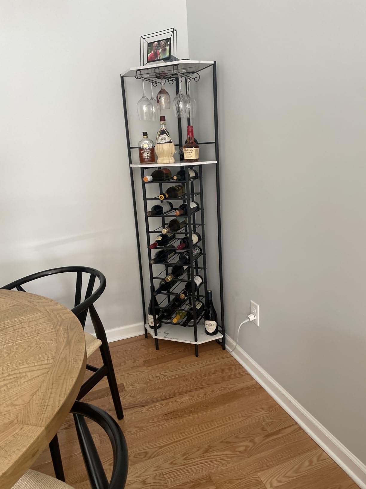 Homeiju Wine Rack Freestanding Floor, Bar Cabinet for Liquor and Glasses | 4-Tier bar Cabinet with Tabletop, Glass Holder, Storage Drawer and Wine Storage for Home Bar customer photo 2