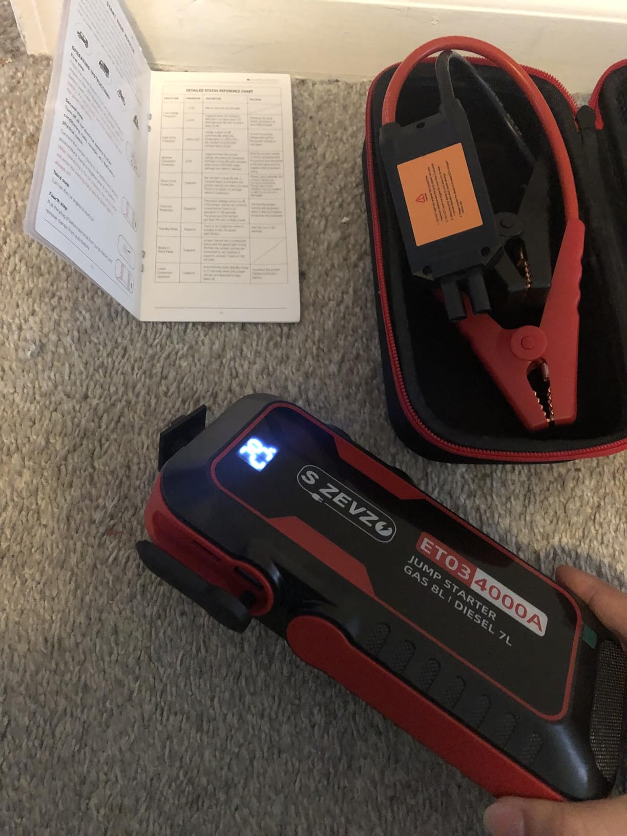 S ZEVZO ET03 Car Jump Starter 4000A Jump Starter Battery Pack for Up to 8.0L Gas and 7.0L Diesel Engines, 74Wh Portable 12V Jump Box with USB Ports, LCD Display, Storage Case, and LED Light customer photo 2