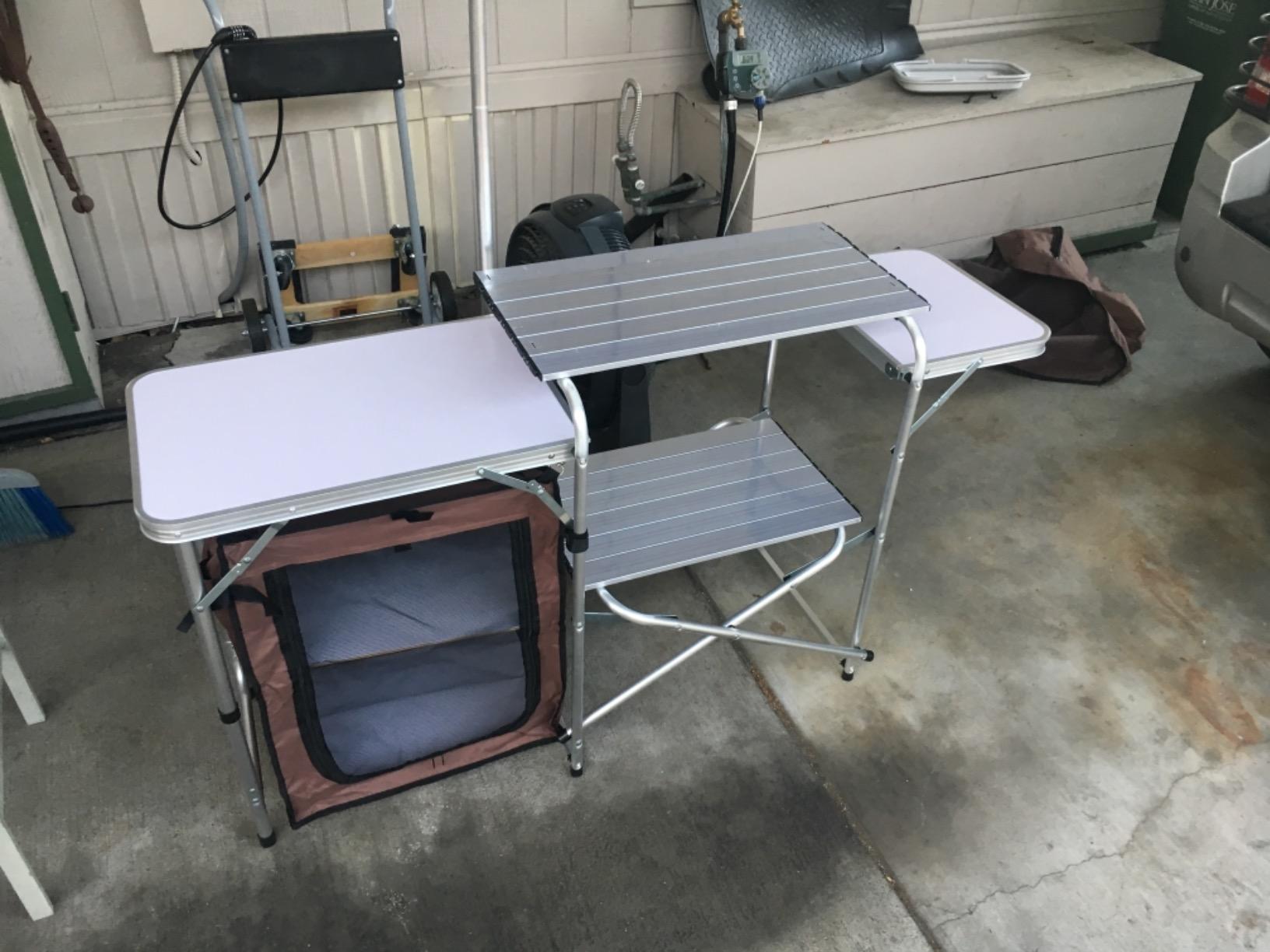 CampLand Folding Camping Kitchen Table with Windscreen,Portable Outdoor Cooking Station with Storage Cabinet & Side Tables Heavy Duty Camp Cook Station for Camping & BBQ (Black2cabinet) customer photo 1