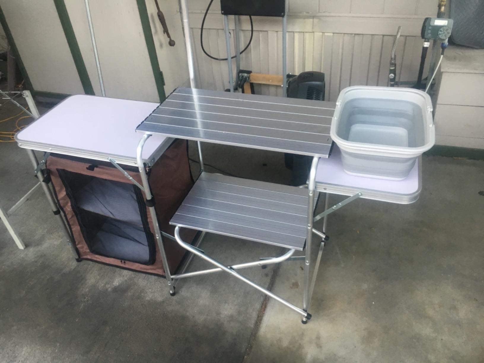 CampLand Folding Camping Kitchen Table with Windscreen,Portable Outdoor Cooking Station with Storage Cabinet & Side Tables Heavy Duty Camp Cook Station for Camping & BBQ (Black2cabinet) customer photo 2