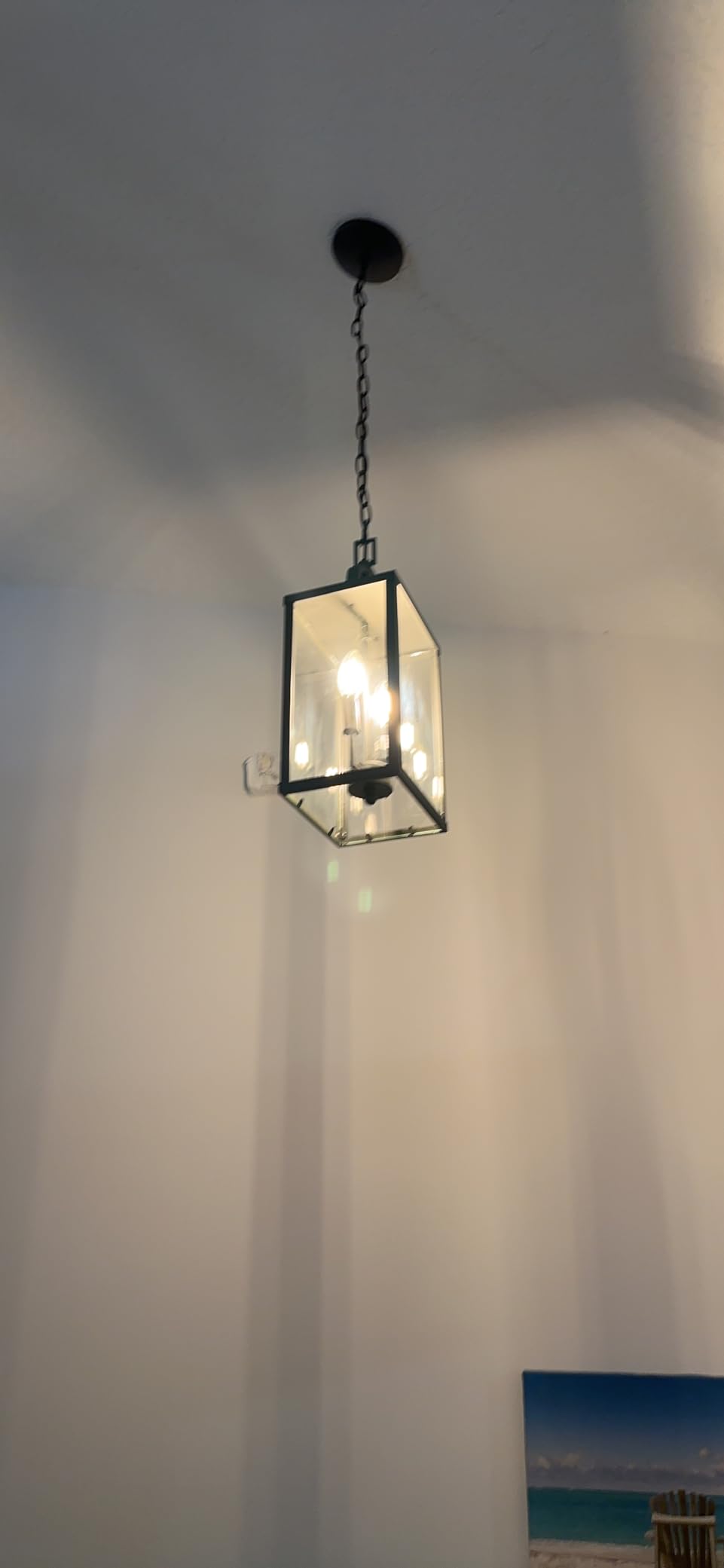 Large Outdoor Indoor Pendant Light 2-Light, Modern Black Metal Outside Chandelier Exterior Hanging Fixture Ceiling Mount with Clear Glass Shade for Front Porch Entrance Foyer Entryway (Bulb Included) customer photo 1