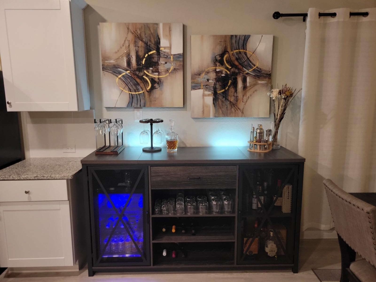 LVB 70 Inch Gray Industrial Bar Cabinet with Fridge Space and Wine Rack | Long Bar Cabinet with Drawer,Rustic Wood Metal Large Wine Cabinet with Rack Modern Sideboard Buffet for Kitchen Dining Room customer photo 2