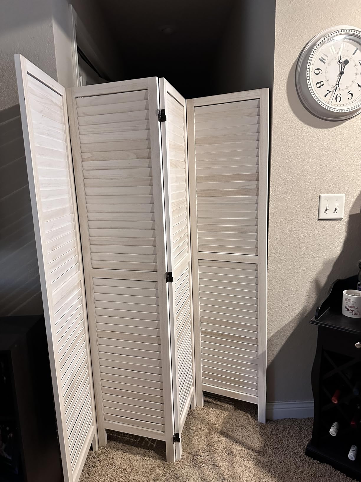 Room Dividers and Folding Privacy Screens, Wood Louvered Separators Divider Wall - 4 Panels, White-Washed customer photo 2