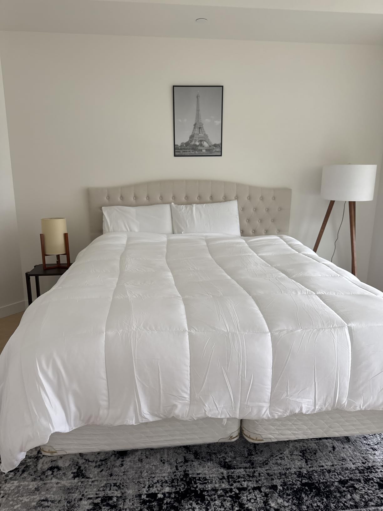 King Headboard Only Upholstered Headboard King Size for Adjustable Bed Linen Tufted Wall Mounted Head Board with Solid Wood Legs Ivory customer photo 2