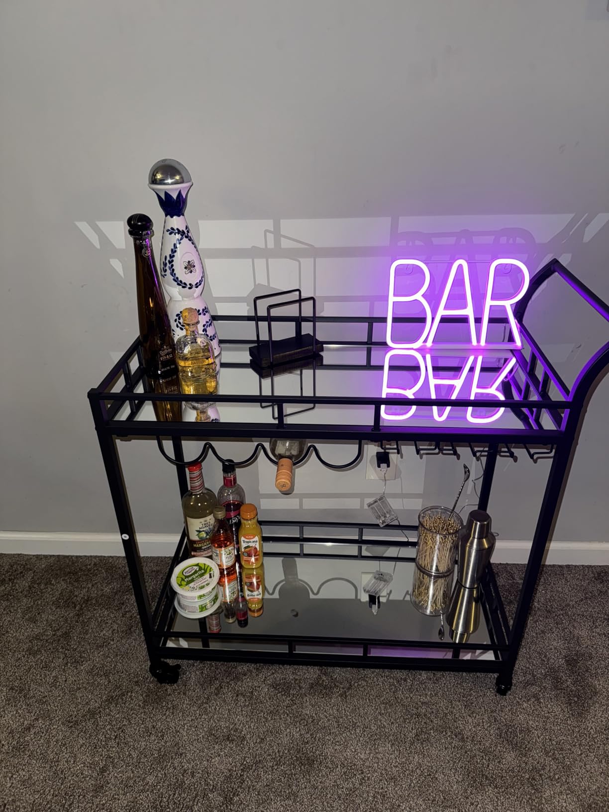 VASAGLE Bar Cart with 2 Mirrored Shelves, Wine Holders, Glass Holders | Home Bar Serving Cart, Wine Cart, for Kitchen, Dining Room, Gold, 15 x 26 x 35.4 inches, ULRC092A62 customer photo 1