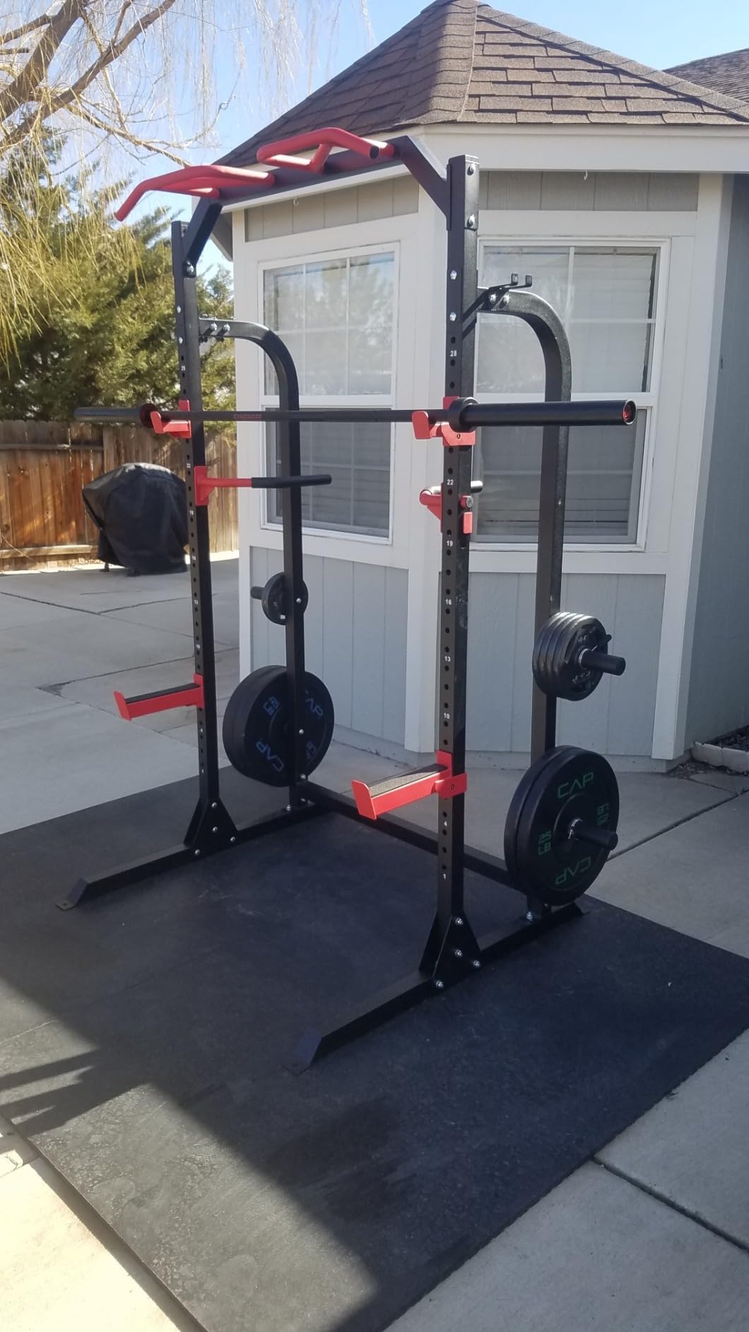 SunHome Power Cage Squat Rack, Power Rack with Pulley System, Adjustable Cable Crossover System, J-Hooks, Dip Handles, Weight Plate Storage customer photo 2