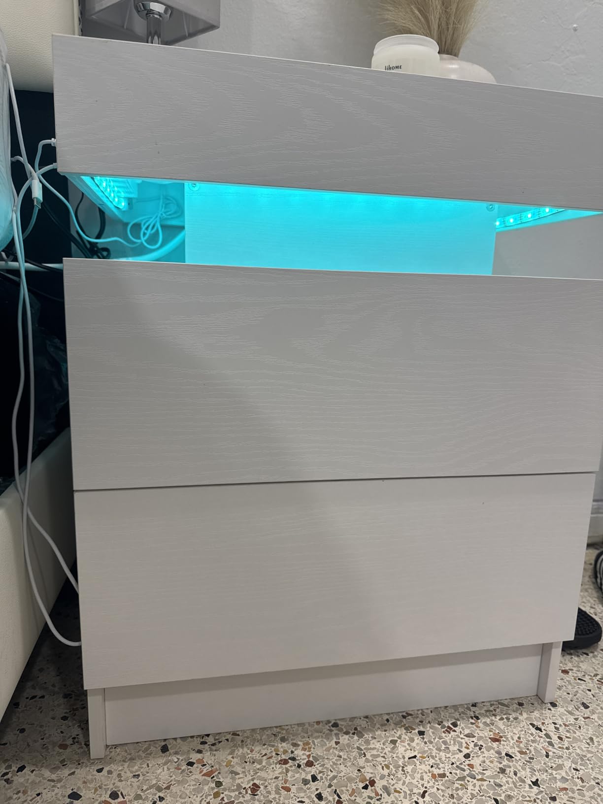 LIKIMIO Nightstand with Charging Station LED Light and 2 Drawers Black customer photo 2