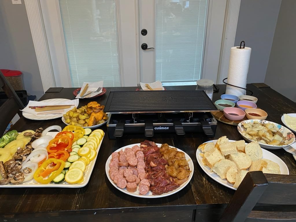 Raclette Table Grill, CUSIMAX Electric Indoor Grill Korean BBQ Grill, Black | 1500W/2 in 1 Reversible Non-stick Plate/Crepe Maker with Adjustable Temperature Control/8 Raclette Pans & Wooden Spatulas customer photo 2
