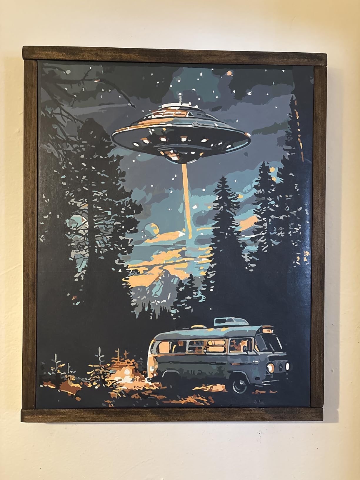 Tucocoo Starry UFO DIY Paint by Numbers for Adults Bus in Forest DIY Oil Painting Acrylic Paint Art Moon Stars Painting Kits Canvas with Acrylic Paint UFO Fantasy Decor 16x20 Inch (Without Frame) customer photo 2