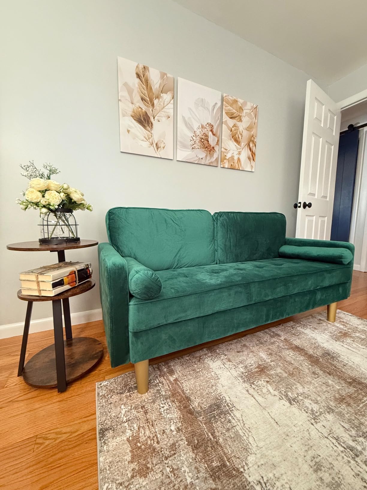Velvet Loveseat Sofa, Mid Century Modern Small Love Seats Furniture Comfy Couch for Living Room, Upholstered 2 Seater Sofa for Small Apartment (Green, 66.9 Inch) customer photo 2