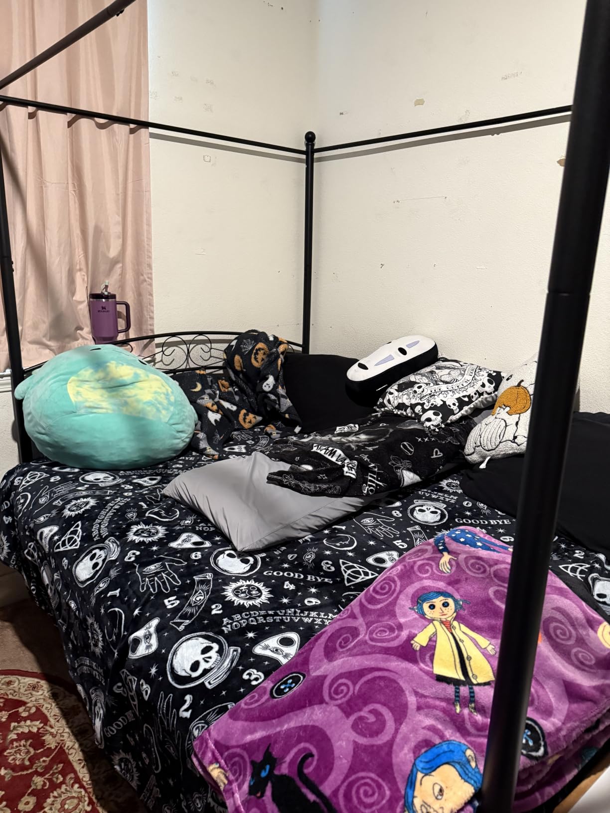 Queen Size Canopy Bed Frame Four-Poster Metal Platform Bed with Headboard and Footboard Sturdy Heavy Duty Steel Slat Support No Box Spring Needed Black customer photo 1