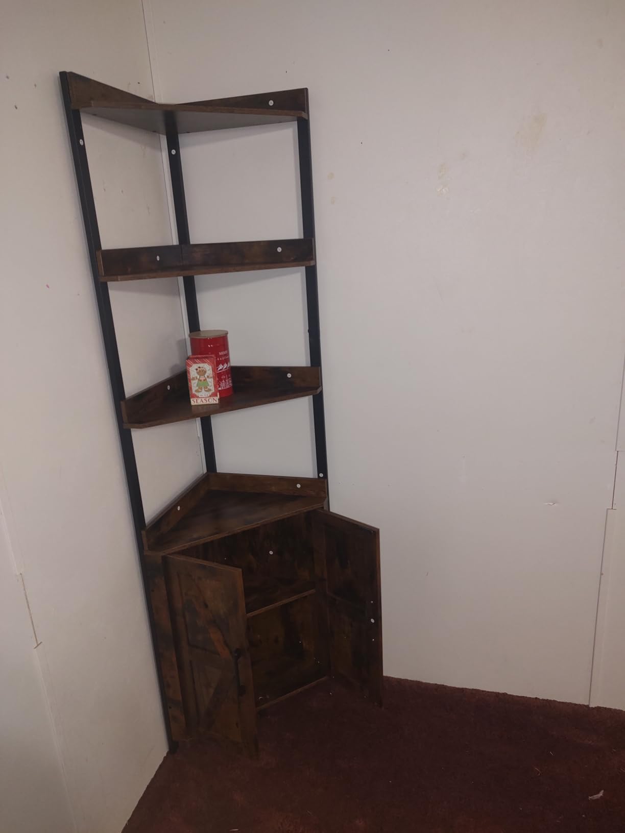 HOOBRO Corner Shelf with Storage, Tall Corner Cabinet, 5-Tier Bookshelf Stand, Storage Cabinet with Protective Fence, for Living Room, Rustic Brown and Black BF78CJ01 customer photo 1