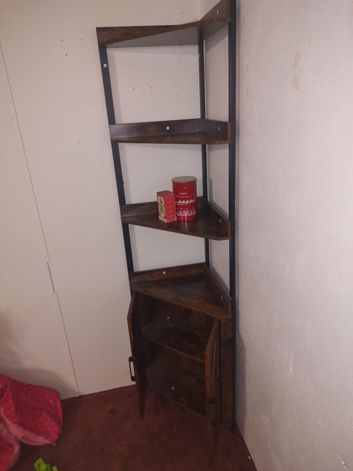 HOOBRO Corner Shelf with Storage, Tall Corner Cabinet, 5-Tier Bookshelf Stand, Storage Cabinet with Protective Fence, for Living Room, Rustic Brown and Black BF78CJ01 customer photo 2