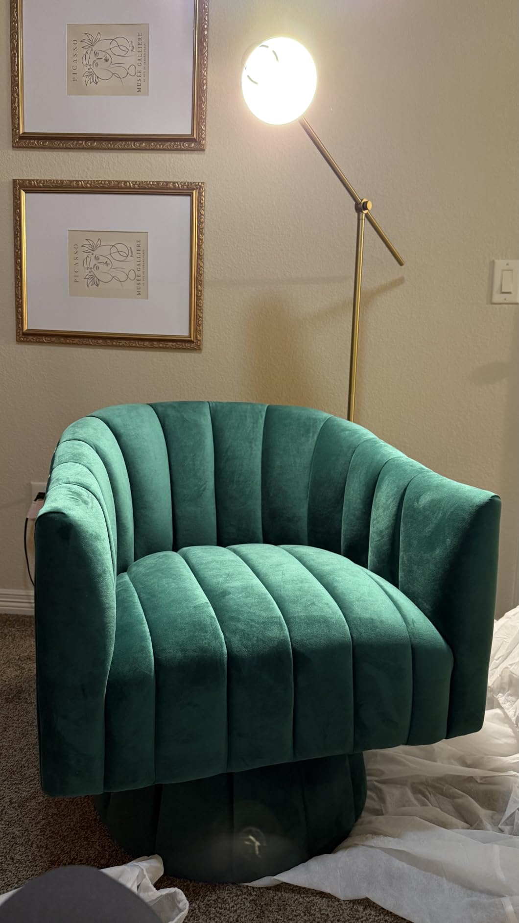 Dewhut Swivel Barrel Accent Chair, Velvet Reading Armchair, Blue, Set 1 | Mid Century Style, Modern Round ArmChair With 360° Swivel Base, For Living Room / Bedroom / Office customer photo 1