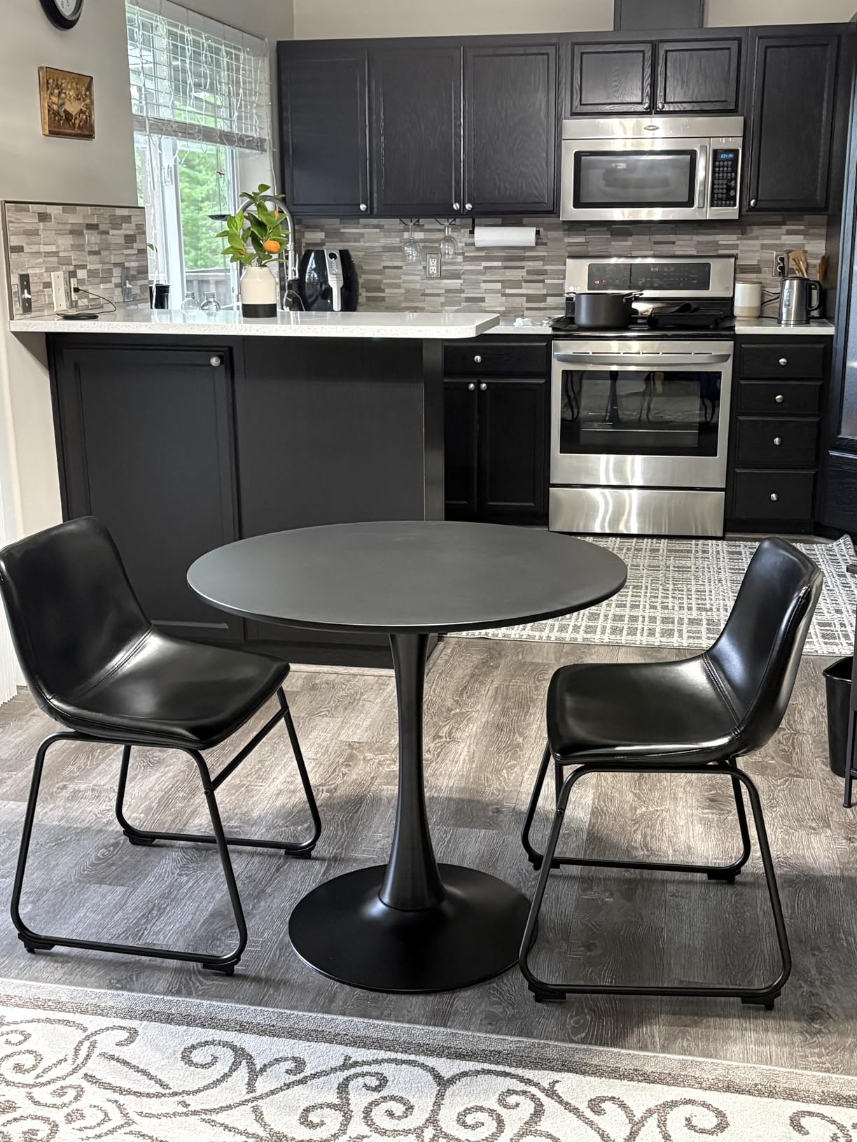Waleaf 26IN Counter Height Crazy Horse PU Leather Bar Stools Set of 4, Modern Faux Leather High Barstools with Ergonomic Back and Metal Leg customer photo 1