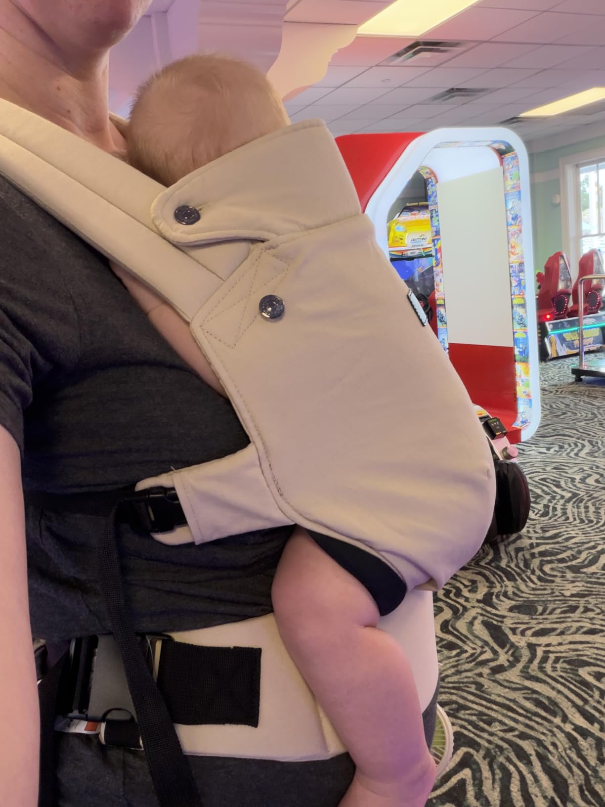 Momcozy PureHug Baby Carrier - Ergonomic, Cozy and Lightweight for 7-45 lbs | Easy to Put On, IHDI Hip-Healthy, 3D EVA Lumbar Support, X-Straps for Even Weight Distribution, 100% Cotton, Leopard customer photo 2