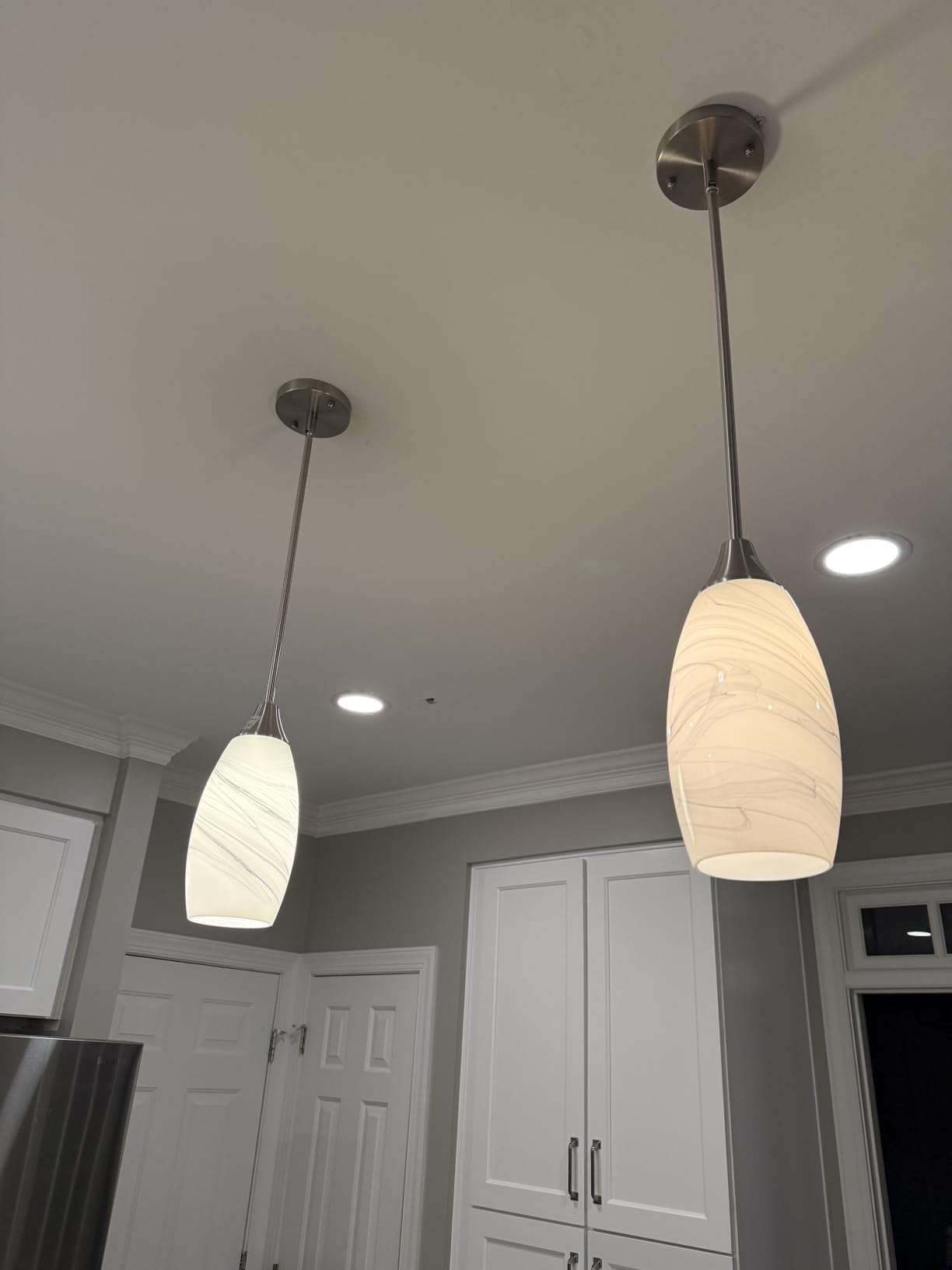 EDISHINE Pendant Light Fixture, Handcrafted Art Glass Hanging Light, Grey Marble Glass Shade, Adjustable Brushed Nickel Rods, E26 Base customer photo 2