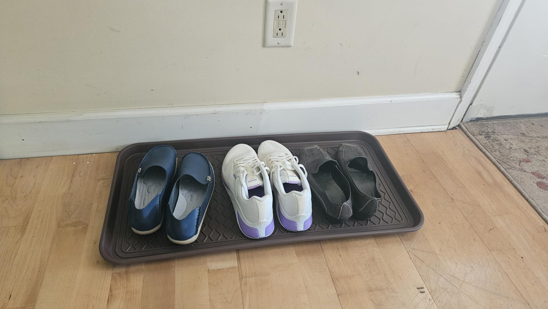 Large Multifunctional Boot Tray 2 Pack Boot Mat Washable Indoor or Outdoor Tray Mat for Shoes Boots Plants Pots Paint Tins Pet Bowls Car Storage, 30 x 15 x 1.2 Inches (Brown) customer photo 1