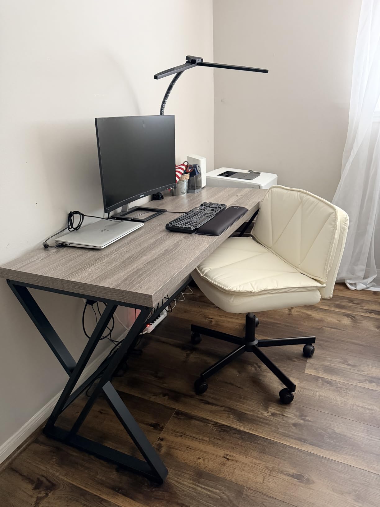 LVB 55 Inch Computer Office Desk Metal & Wood Writing Desks Rustic Brown | Work Study Gaming Table for Home Office Bedroom Wooden Executive PC Desk Student Workstation customer photo 2