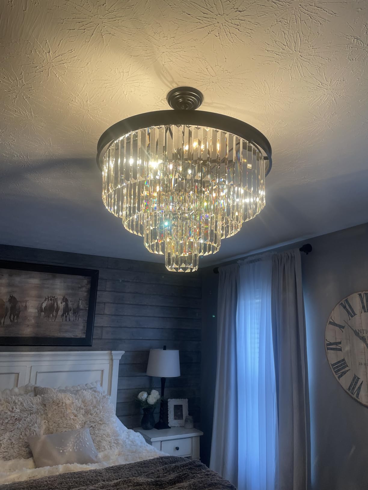 A AXILIXI Large Crystal Chandelier Modern Black 30